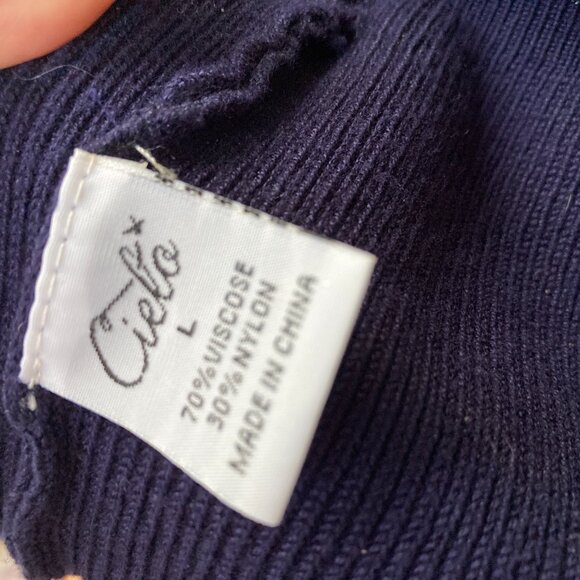 NAVY PUFF SLEEVE SWEATER SZ L Mock Turtleneck Long Sleeve Cielo Women - Picture 6 of 6